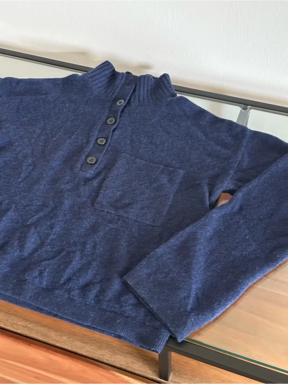 Everlane The ReCashmere Wool Button Mockneck in Navy